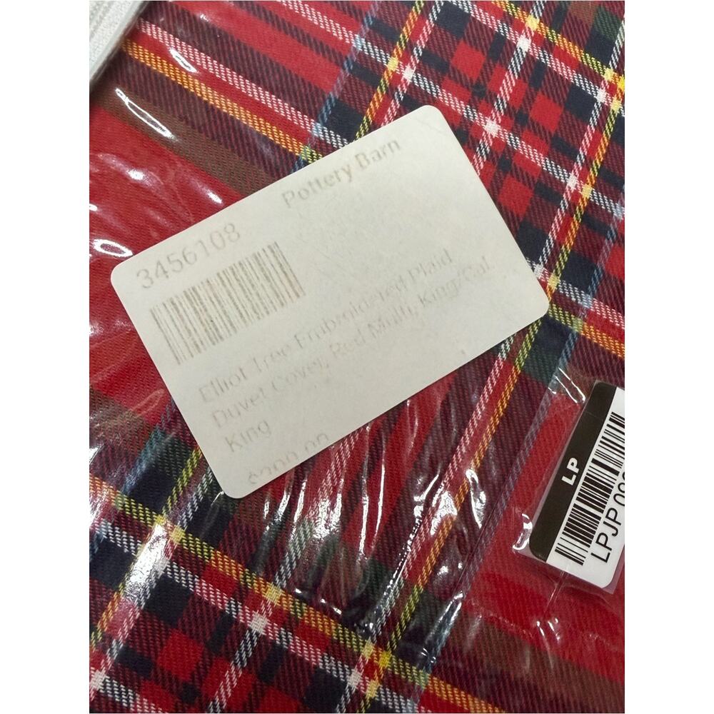 Pottery Barn Elliot KING / CAL Duvet Cover Christmas Tree Embroidered Red Plaid - Picture 5 of 7